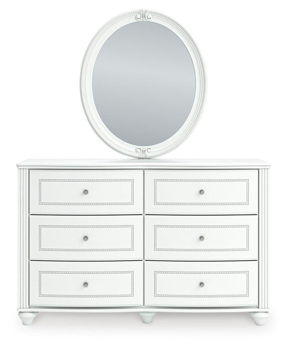 Maylilly Twin Upholstered Panel Bed, Dresser and Mirror