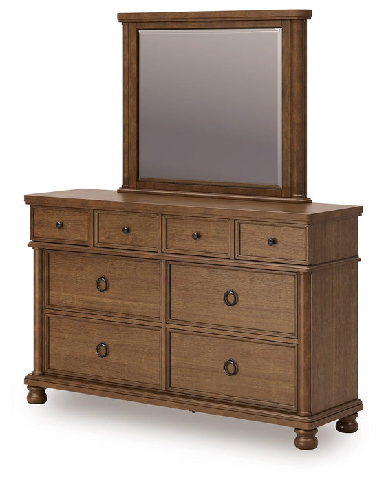 Chadworth California King Poster Bed with Mirrored Dresser and Nightstand
