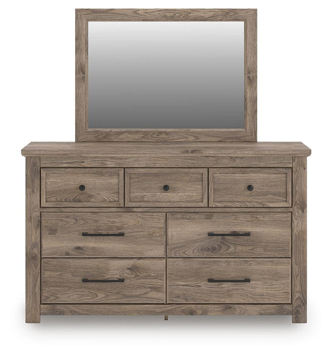 Keithland Queen Poster Bed with Mirrored Dresser